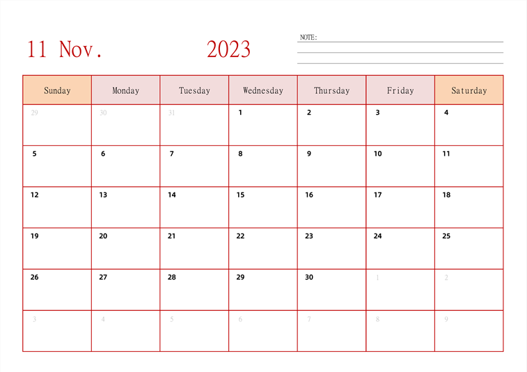 2023年日历台历 英文版 横向排版 周日开始